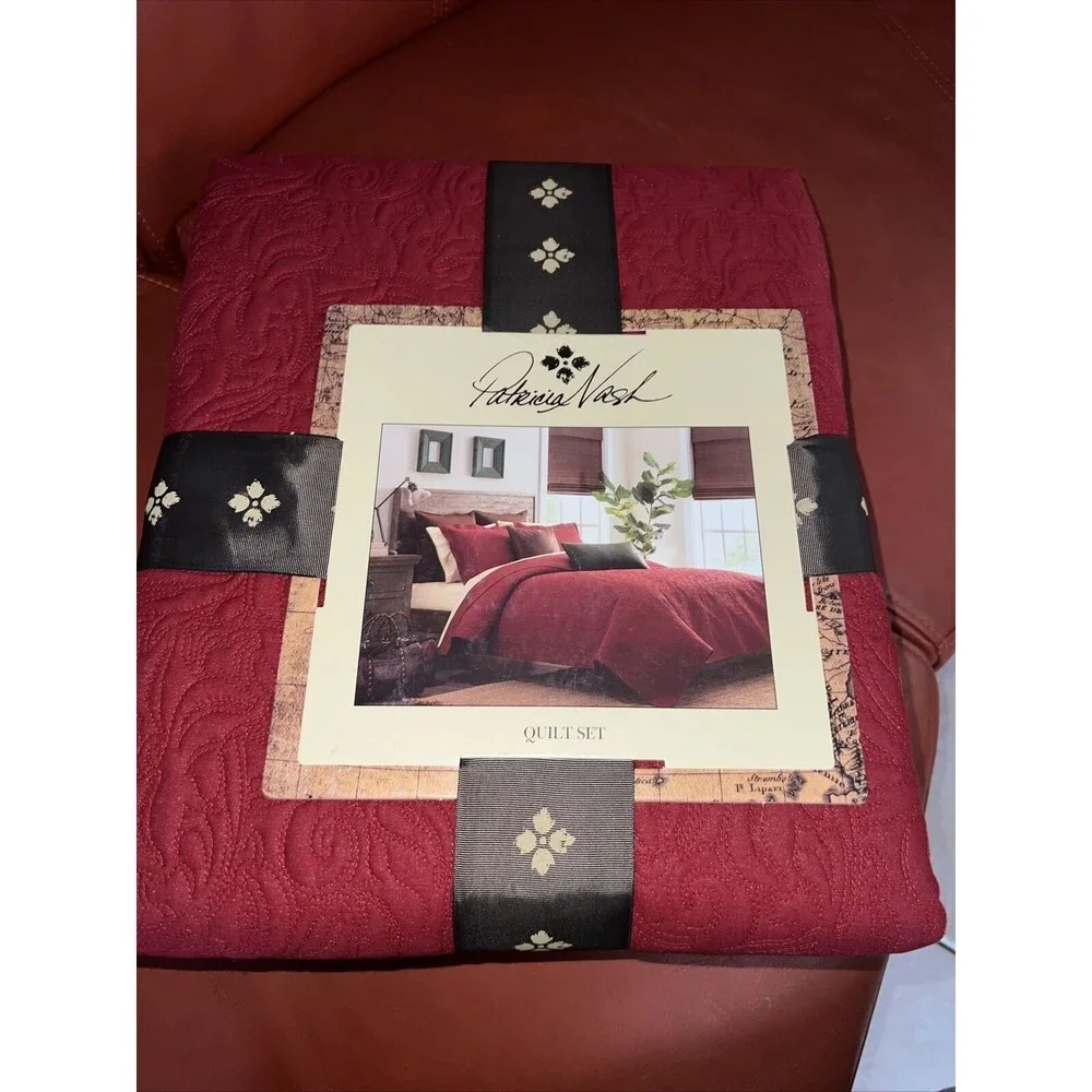 Patricia Nash Classic Tooled Red Queen Quilt Set 3Pcs‎ Reversible NWT